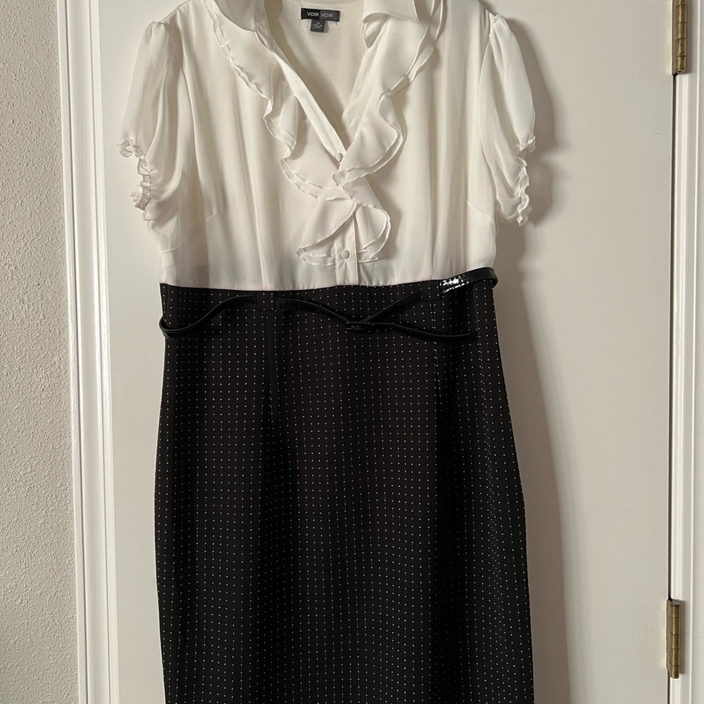 New Voir Voir Dress Women’s Black & White Retro Style Size 14 Striped Polka Dots
